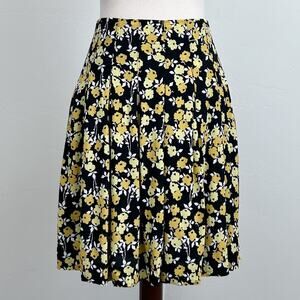 Boden Yellow Floral Black Flowy Pleated A-Line Victoria Skirt Size 6